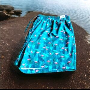 Caribbean Blue and Pink Swim Trunks with Quick-Dry Fabric